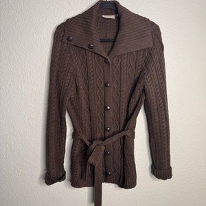 croft & barrow Brown Cable-Knit Belted Cardigan